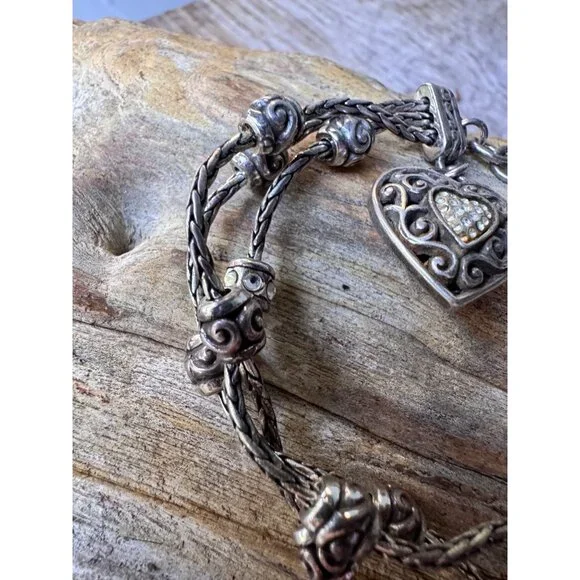 Brighton Reno Heart Dangle Charm Crystal 3 Strand Beaded Reversible Bracelet - Picture 3 of 6